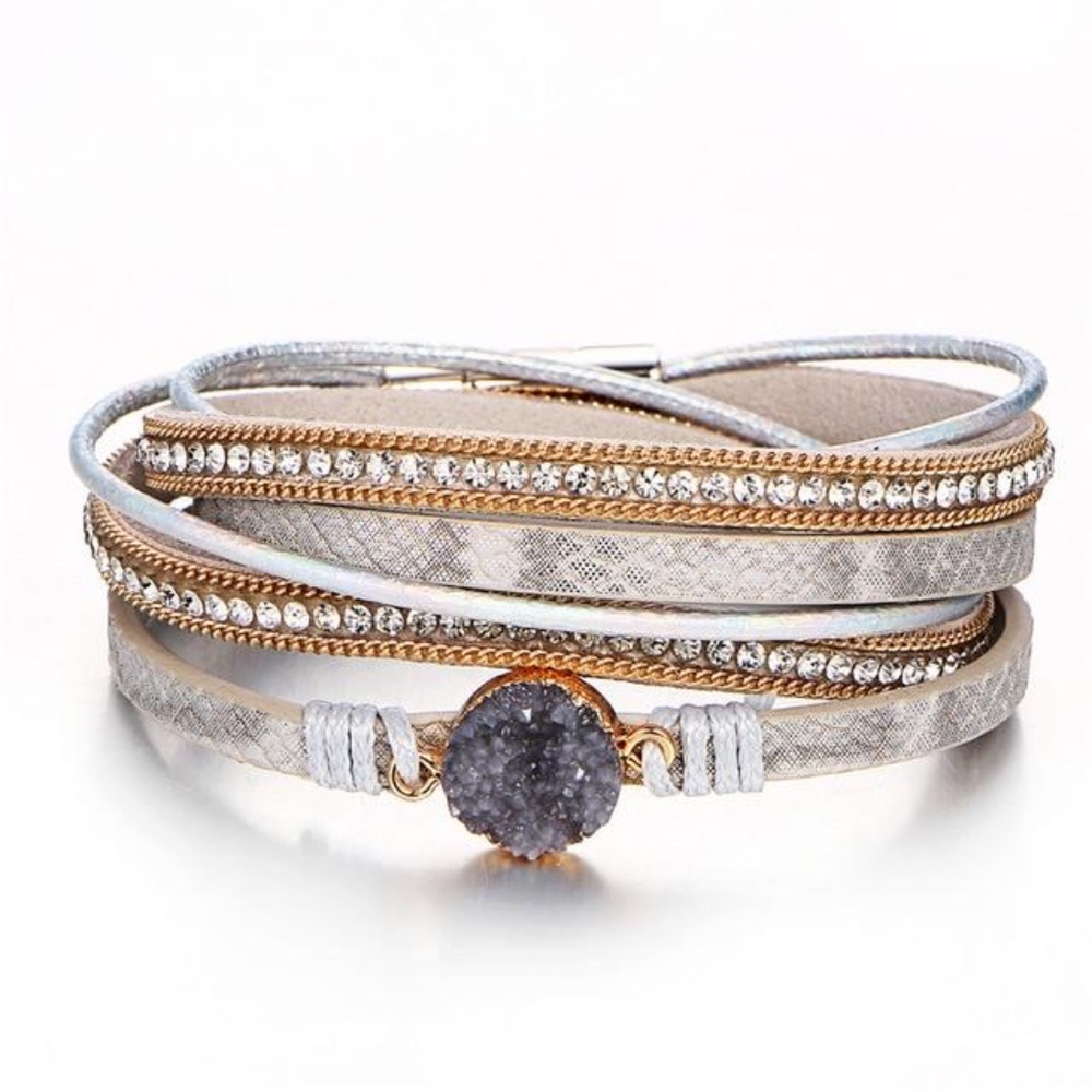 Vintage Stone & Crystal Charm Bangle
